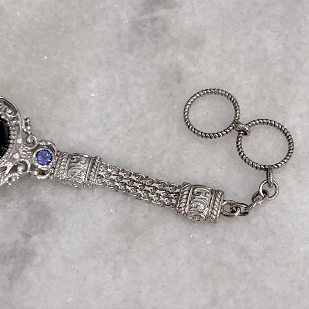 Black Jade and Tanzanite Toggle Clasp Sterling Silver Bracelet - Picture 10 of 15